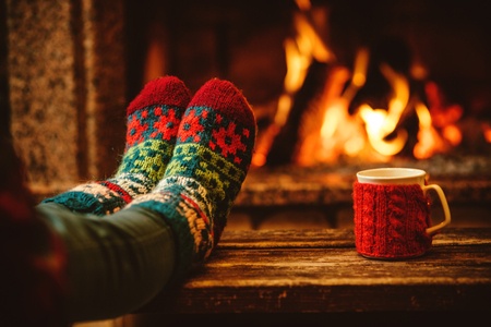 winter socks fireplace